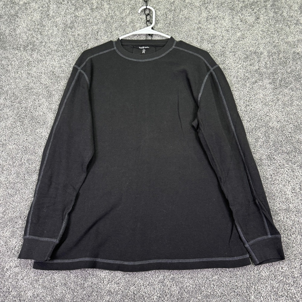 Worn Shirt Mens Medium Black Long Sleeve Thermal Waffle Knit Crewneck Tee